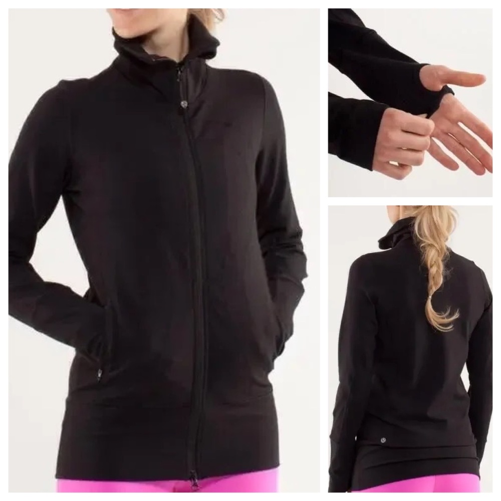Lululemon In Stride Jacket Black Women's Size 2 Full zip High Neck Long Length